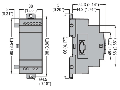 LRE04AD024 Модуль расширения, 4 аналоговых входа 0/4…20mA, 0…10VDC, питание 24VDC фото 6